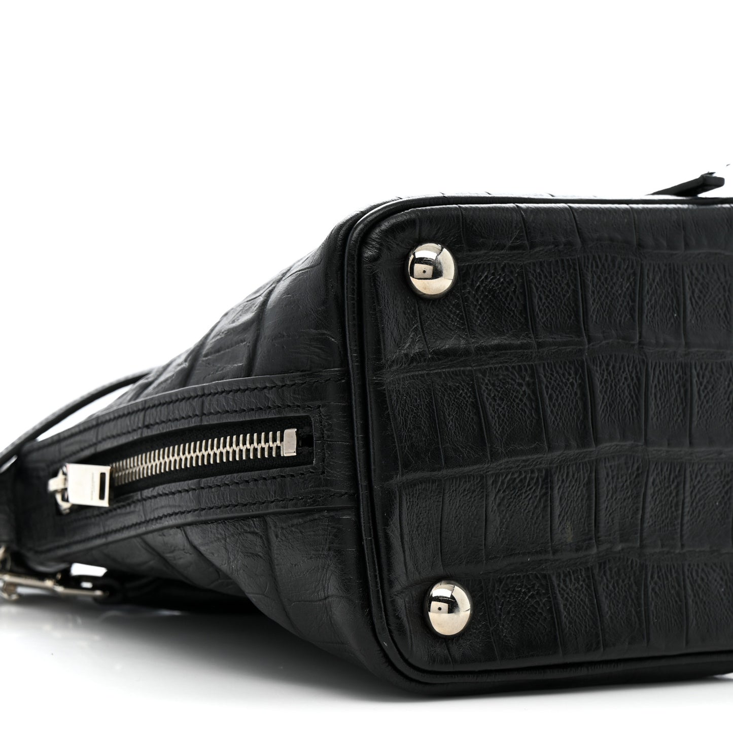 Calfskin Crocodile Embossed Small Emmanuelle Bucket Bag Black