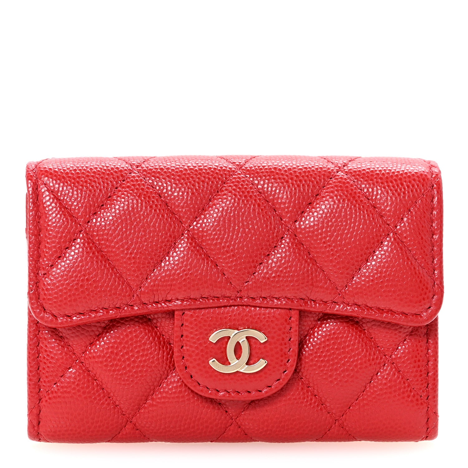 Chanel Caviar Quilted Flap Card Holder Wallet Red 1 of 9