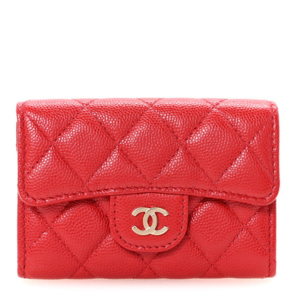 Chanel Caviar Quilted Flap Card Holder Wallet Red 1 of 9