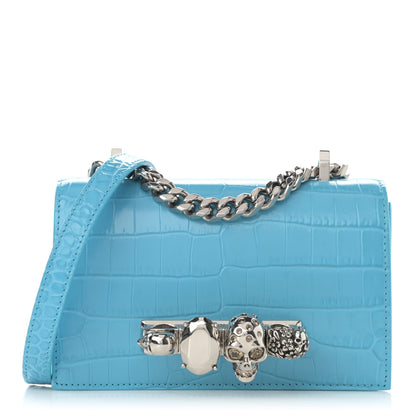 Alexander McQueen Calfskin Crocodile Embossed Knuckle Shoulder Bag Cerulean 1 of 10