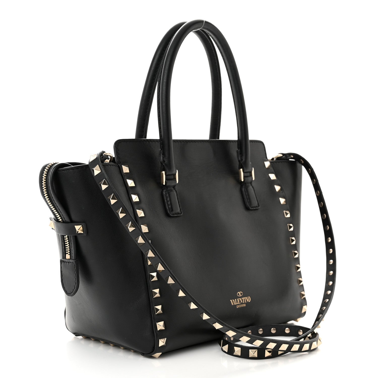 Valentino Garavani Vitello Small Rockstud Double Handle Tote Black 3 of 14