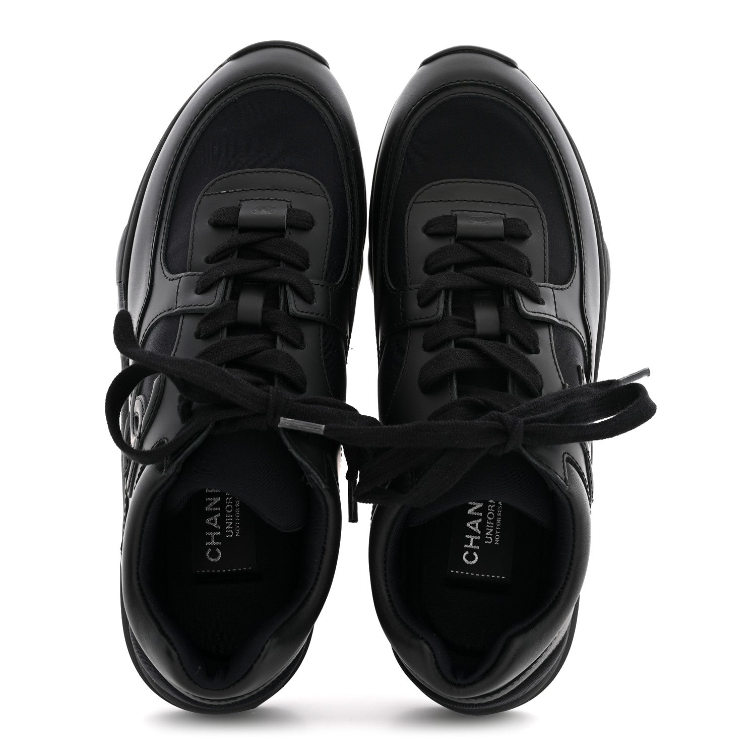 Chanel Lambskin Fabric CC Sneakers 37.5 Black 2 of 9