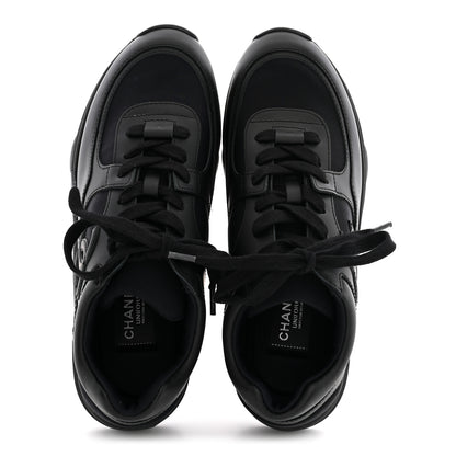 Chanel Lambskin Fabric CC Sneakers 37.5 Black 2 of 9