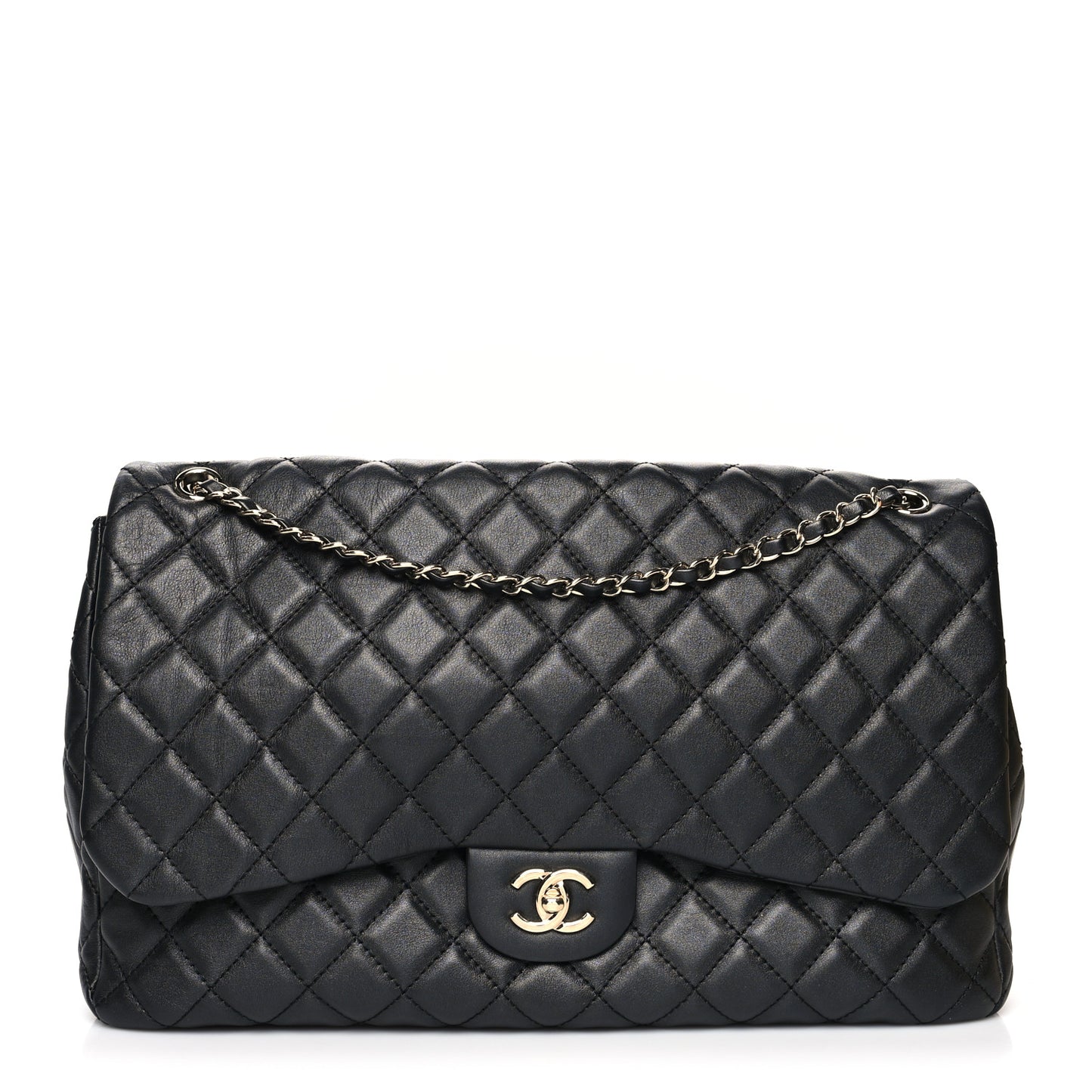 Metallized Calfskin Quilted Small XXL Travel Flap Bag Black