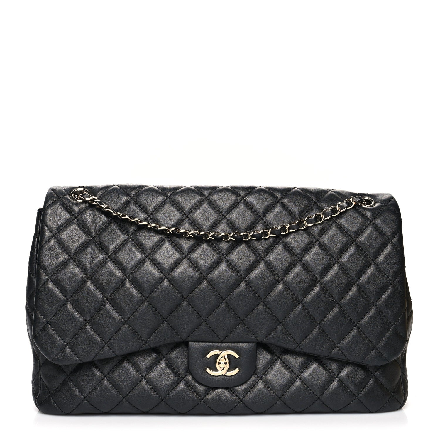 Chanel Metallized Calfskin Quilted Small XXL Travel Flap Bag Black 1 of 12