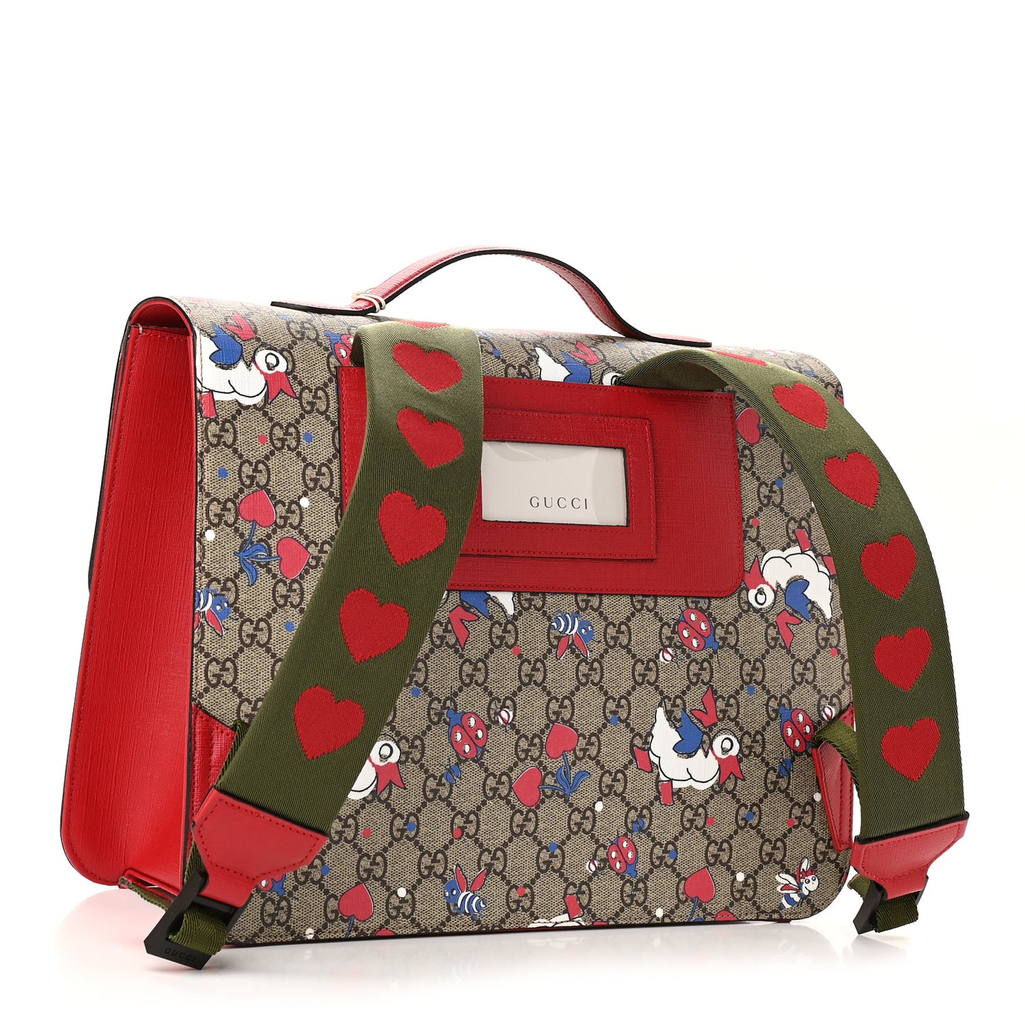 GG Supreme Monogram Ducks Childrens Backpack Red