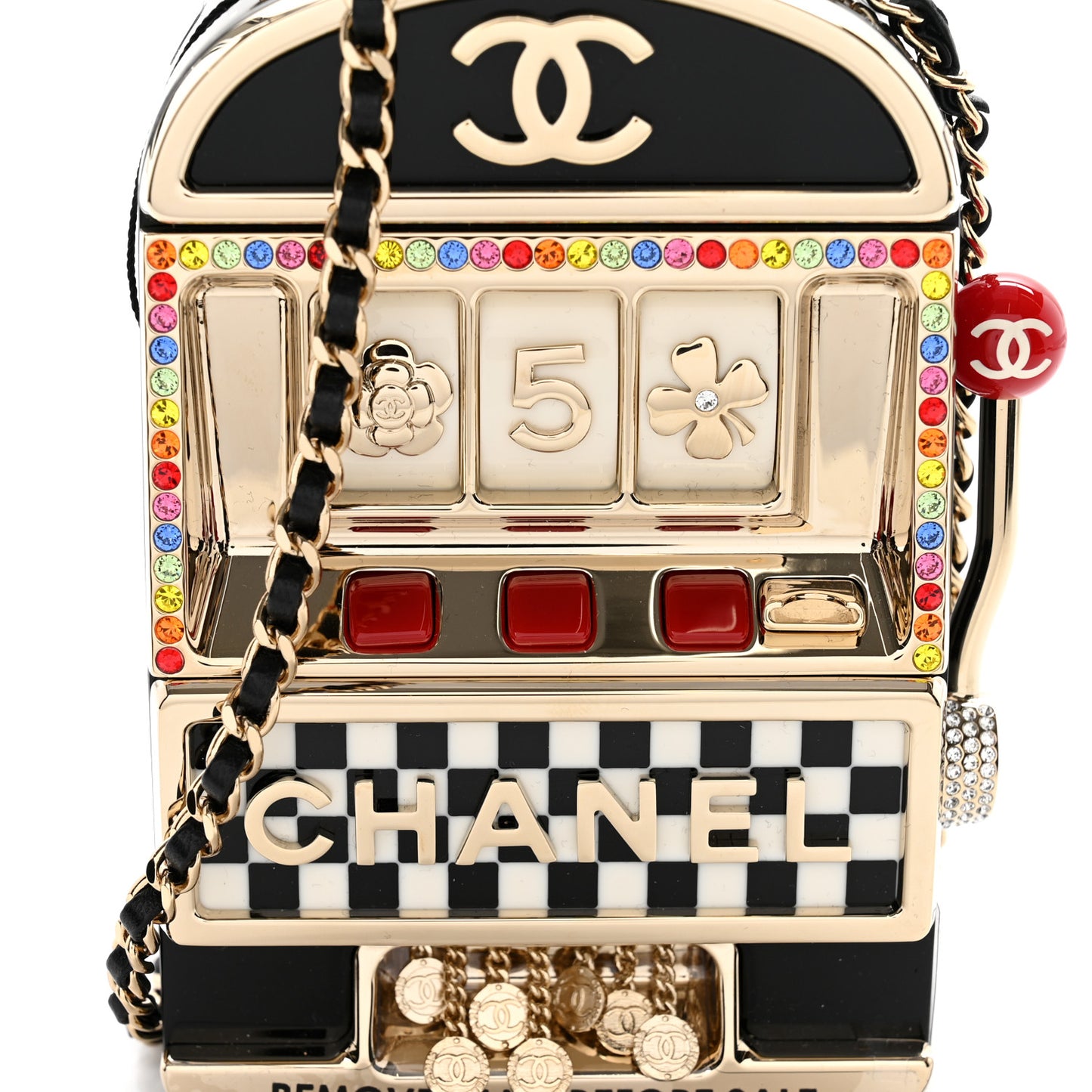 Resin Crystal Slot Machine Minaudiere Black Gold White Red