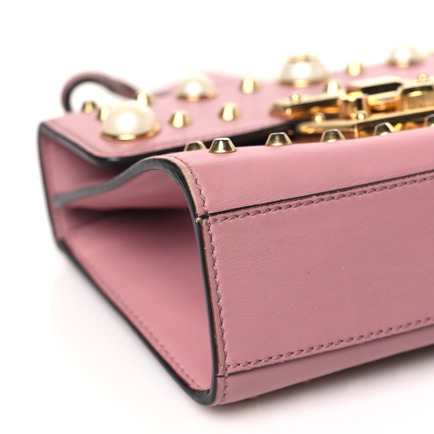 Gucci Calfskin Studded Small Padlock Shoulder Bag Carmine Rose 9 of 14
