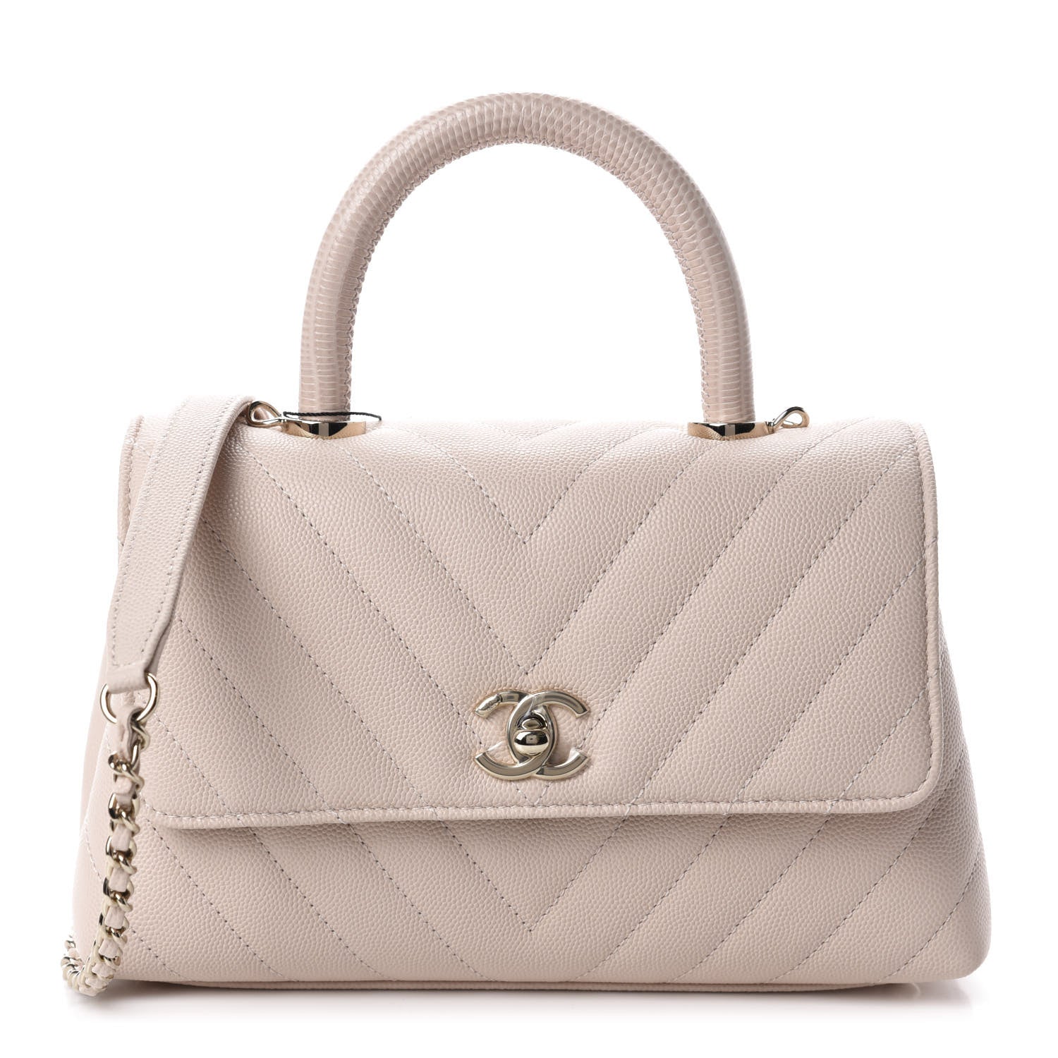Chanel Caviar Lizard Embossed Chevron Quilted Mini Coco Handle Flap Beige 1 of 10