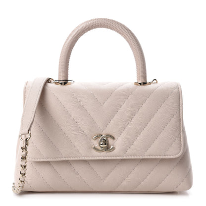 Chanel Caviar Lizard Embossed Chevron Quilted Mini Coco Handle Flap Beige 1 of 10