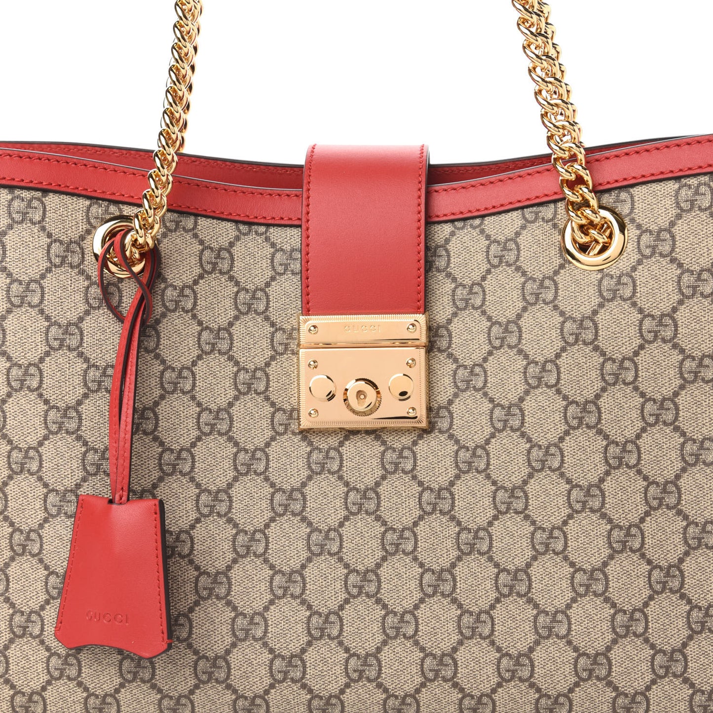 GG Supreme Monogram Medium Padlock Tote Hibiscus Red