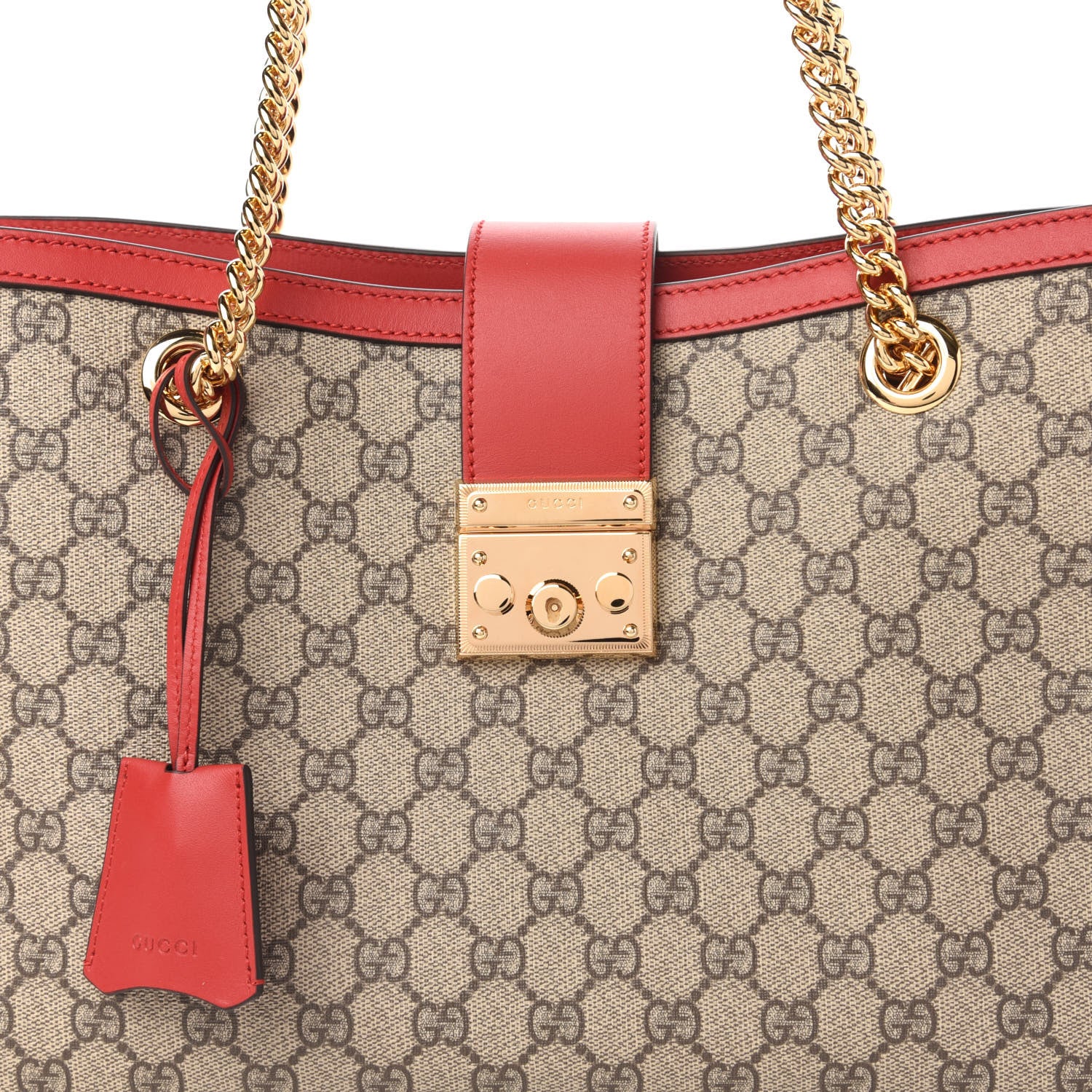 Gucci GG Supreme Monogram Medium Padlock Tote Hibiscus Red 10 of 10