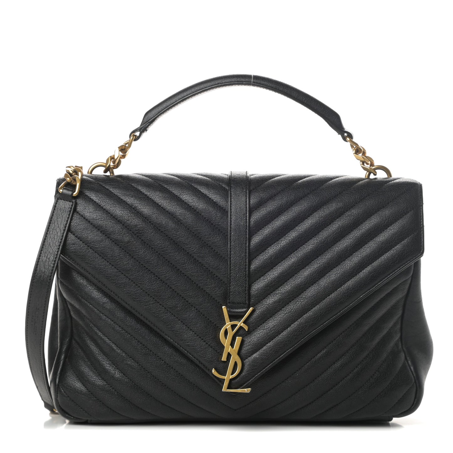 Sheepskin Matelasse Chevron Monogram Large College Satchel Black