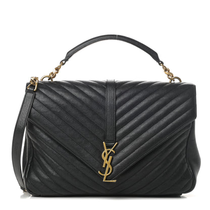 Saint Laurent Sheepskin Matelasse Chevron Monogram Large College Satchel Black 1 of 11