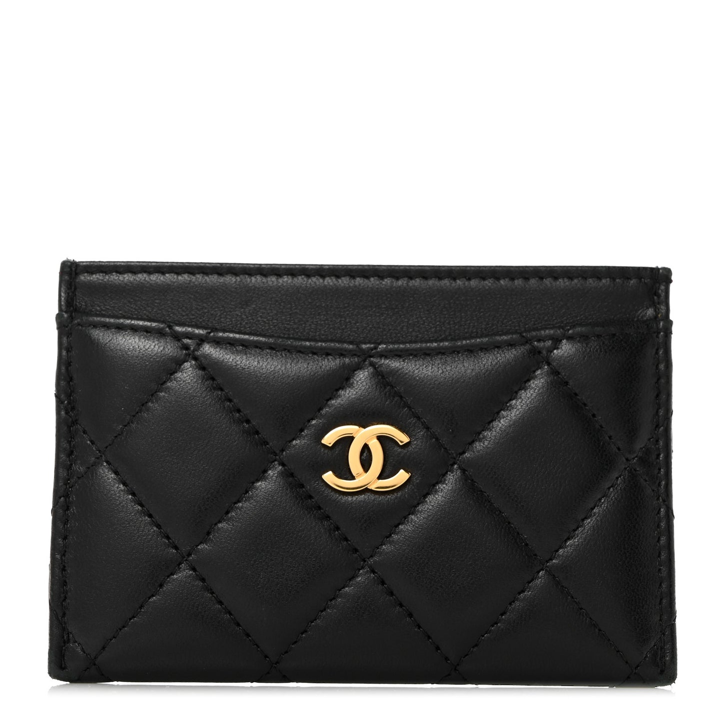 Lambskin Quilted Card Holder Black