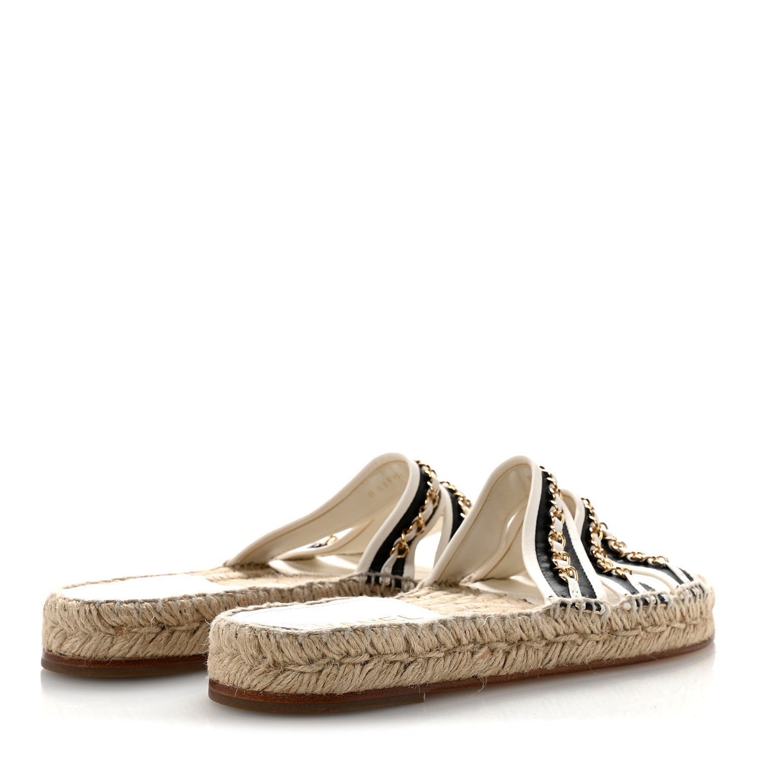 Chanel Lambskin Chain Espadrille Slip On Sandals 39 Black White 5 of 10