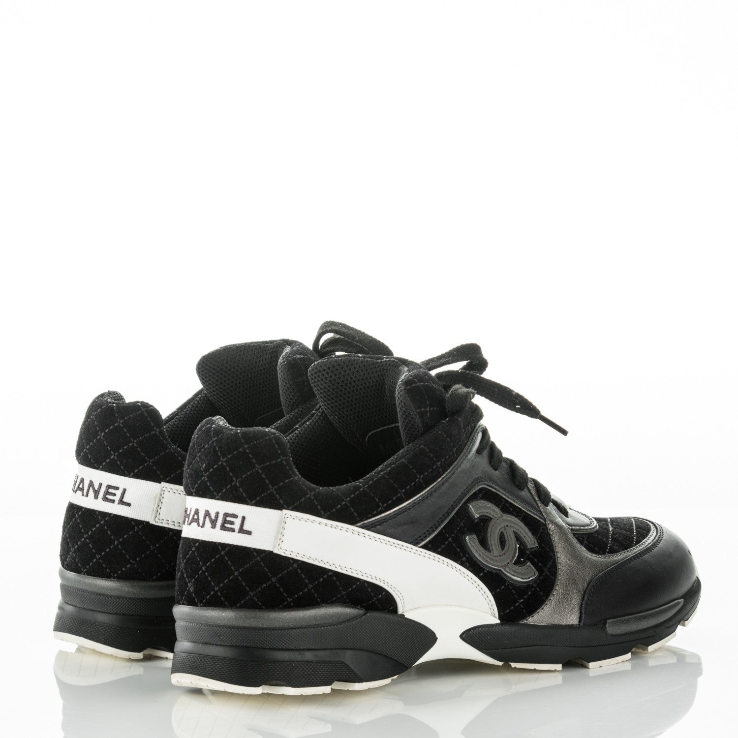 Chanel Suede Quilted CC Sneakers 40.5 Black White 4 of 7