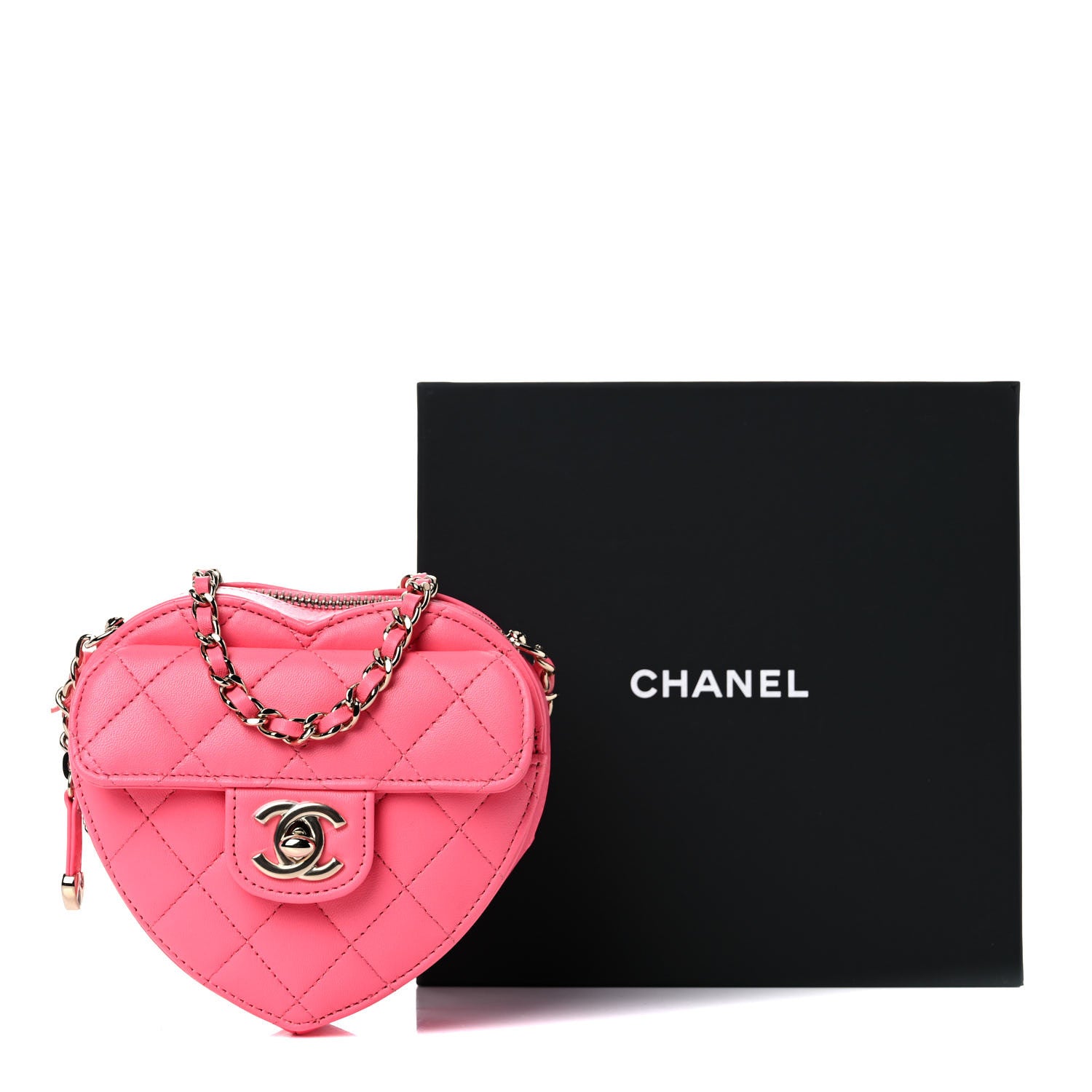 Chanel Lambskin Quilted CC In Love Heart Clutch With Chain Pink 10 of 10