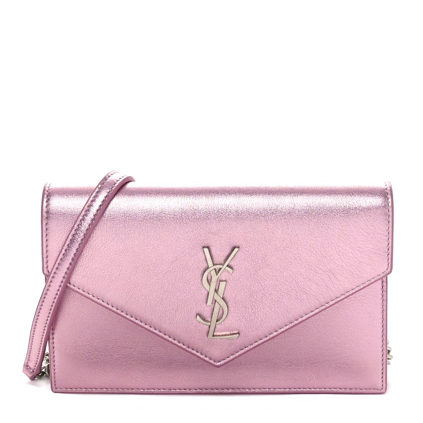 Metallic Calfskin Monogram Envelope Chain Wallet Pink