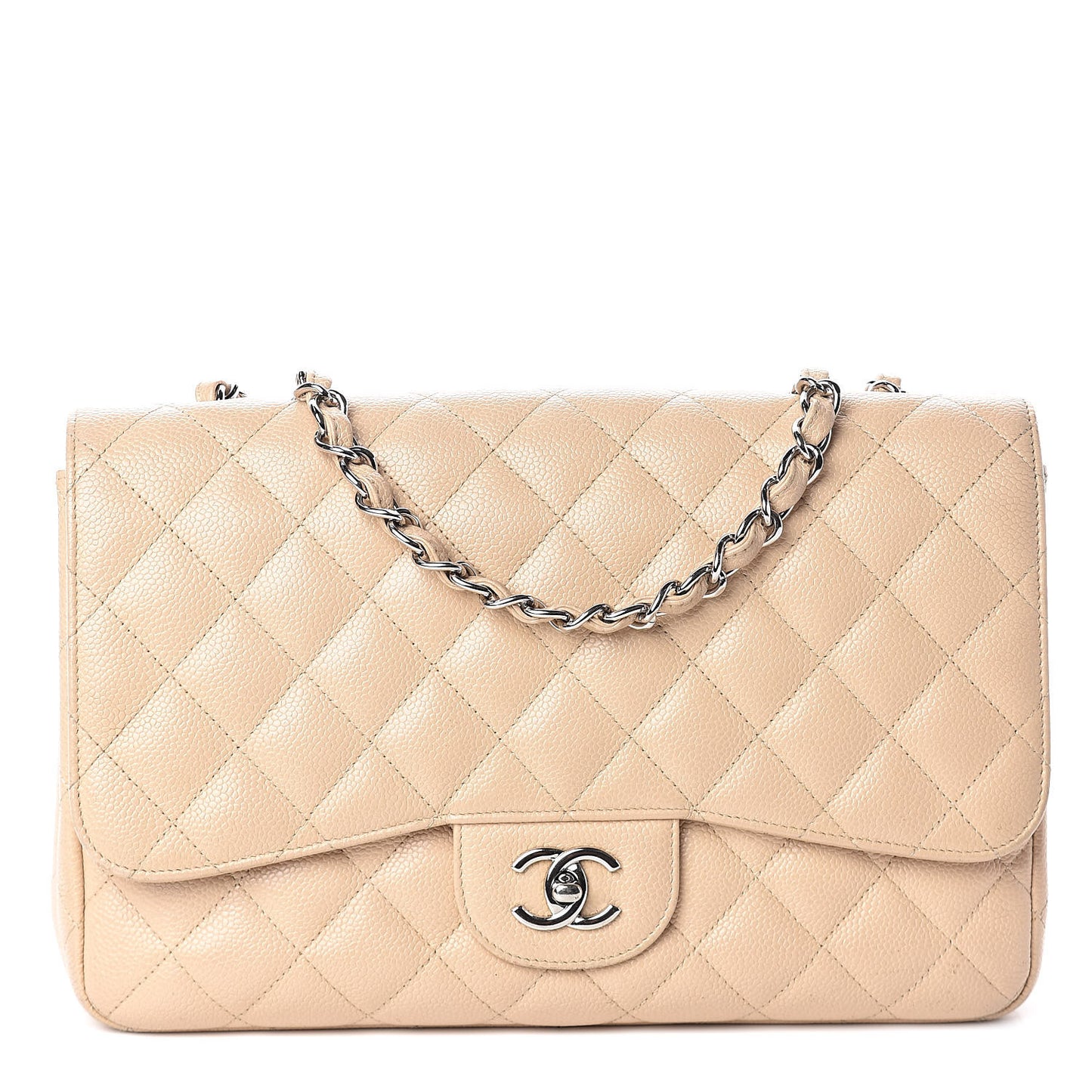 Caviar Quilted Jumbo Single Flap Beige Clair