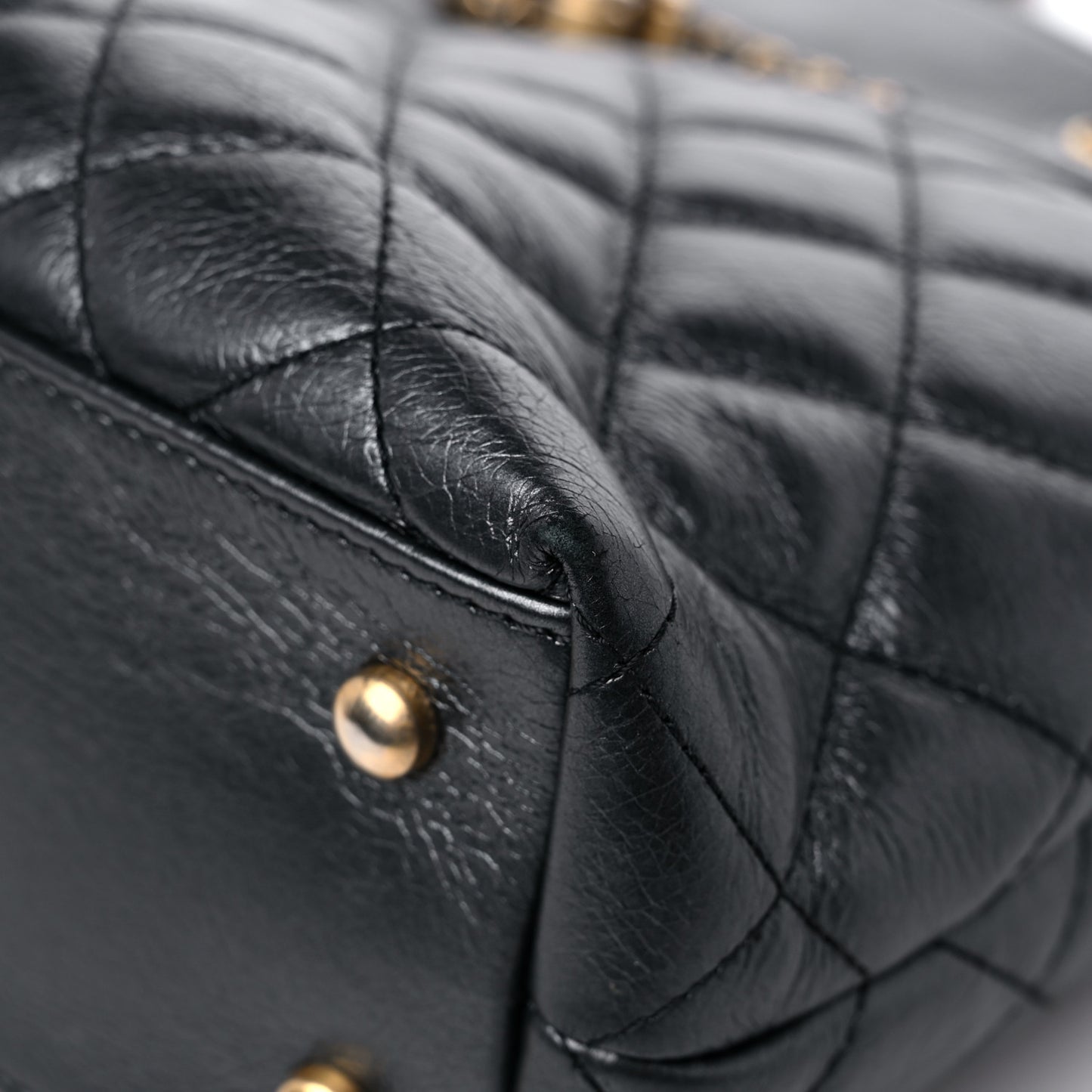 Metallic Aged Calfskin Quilted Drawstring Shopping Tote Dark Grey
