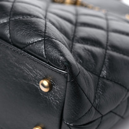 Chanel Metallic Aged Calfskin Quilted Drawstring Shopping Tote Dark Grey 9 of 12