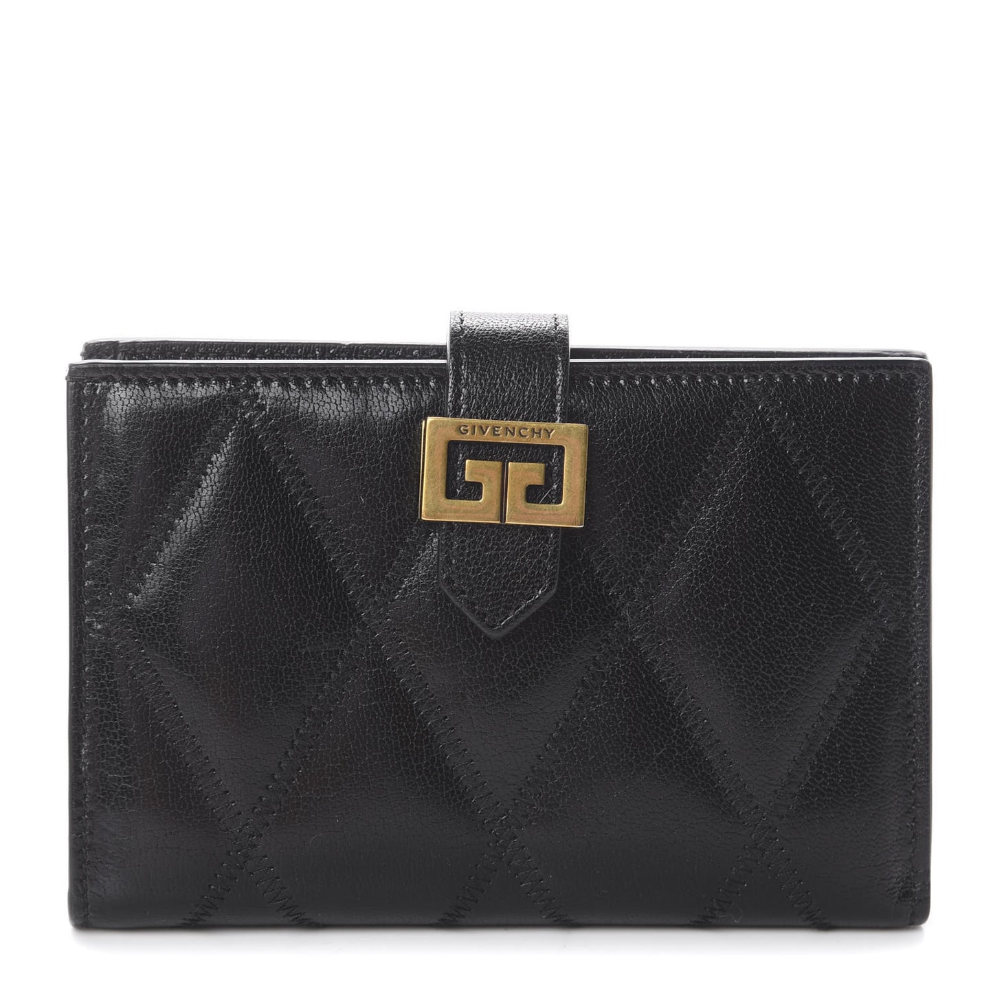 Goatskin Diamond Quilted GV3 Medium Wallet Black