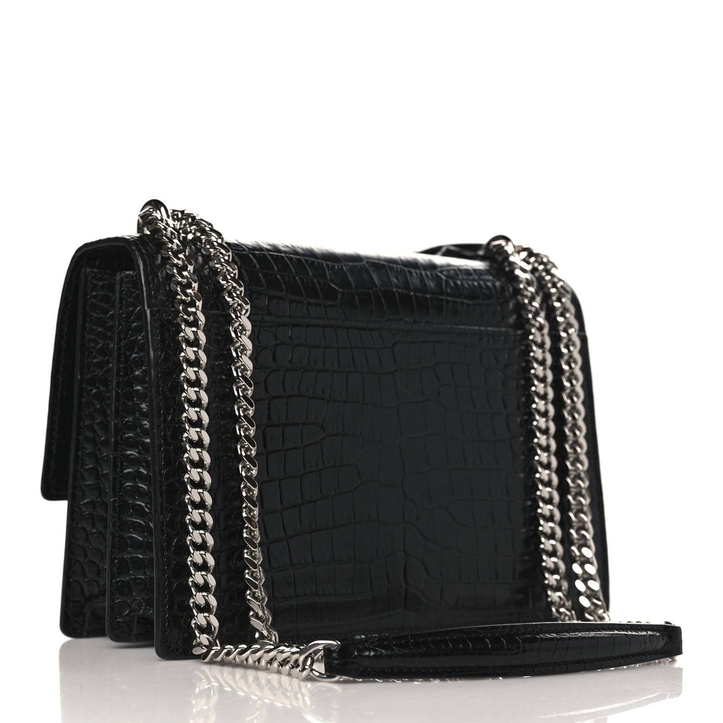 Calfskin Crocodile Embossed Medium Monogram Sunset Black