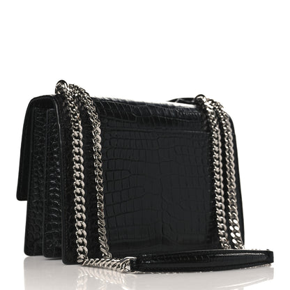 Saint Laurent Calfskin Crocodile Embossed Medium Monogram Sunset Black 3 of 9