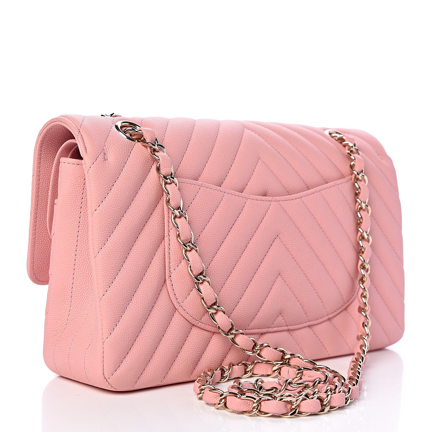 Chanel Caviar Chevron Quilted Medium Double Flap Pink 4 of 18