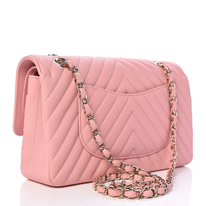 Chanel Caviar Chevron Quilted Medium Double Flap Pink 4 of 18