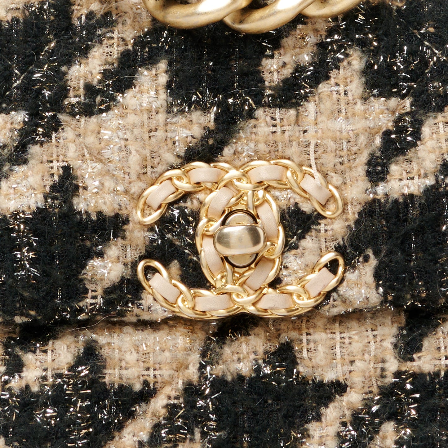 Tweed Quilted Large Chanel 19 Flap Black Beige