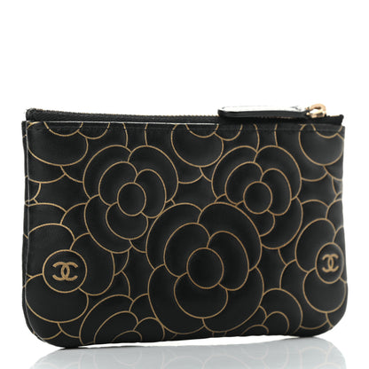 Chanel Lambskin Camellia Embossed Small Cosmetic Case Black Gold 3 of 7