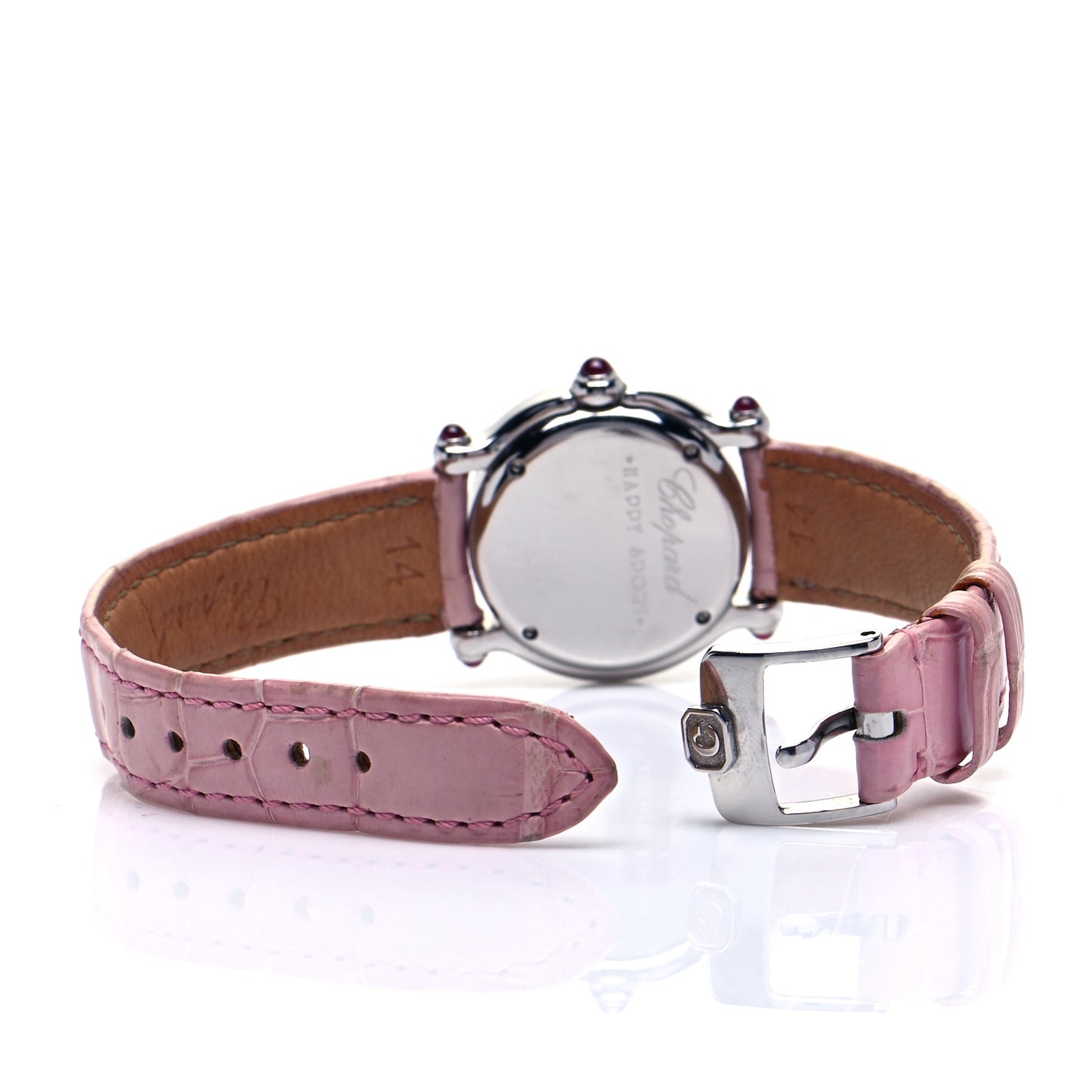 Stainless Steel Alligator Diamond Pink Mother of Pearl 26mm Happy Sport Moon Star Quartz Watch