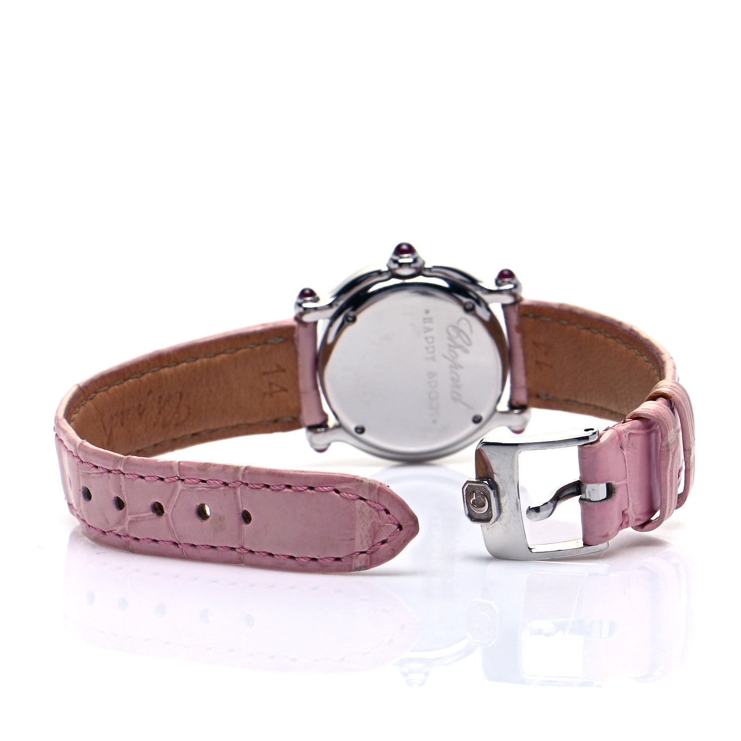Chopard Stainless Steel Alligator Diamond Pink Mother of Pearl 26mm Happy Sport Moon Star Quartz Watch 5 of 6