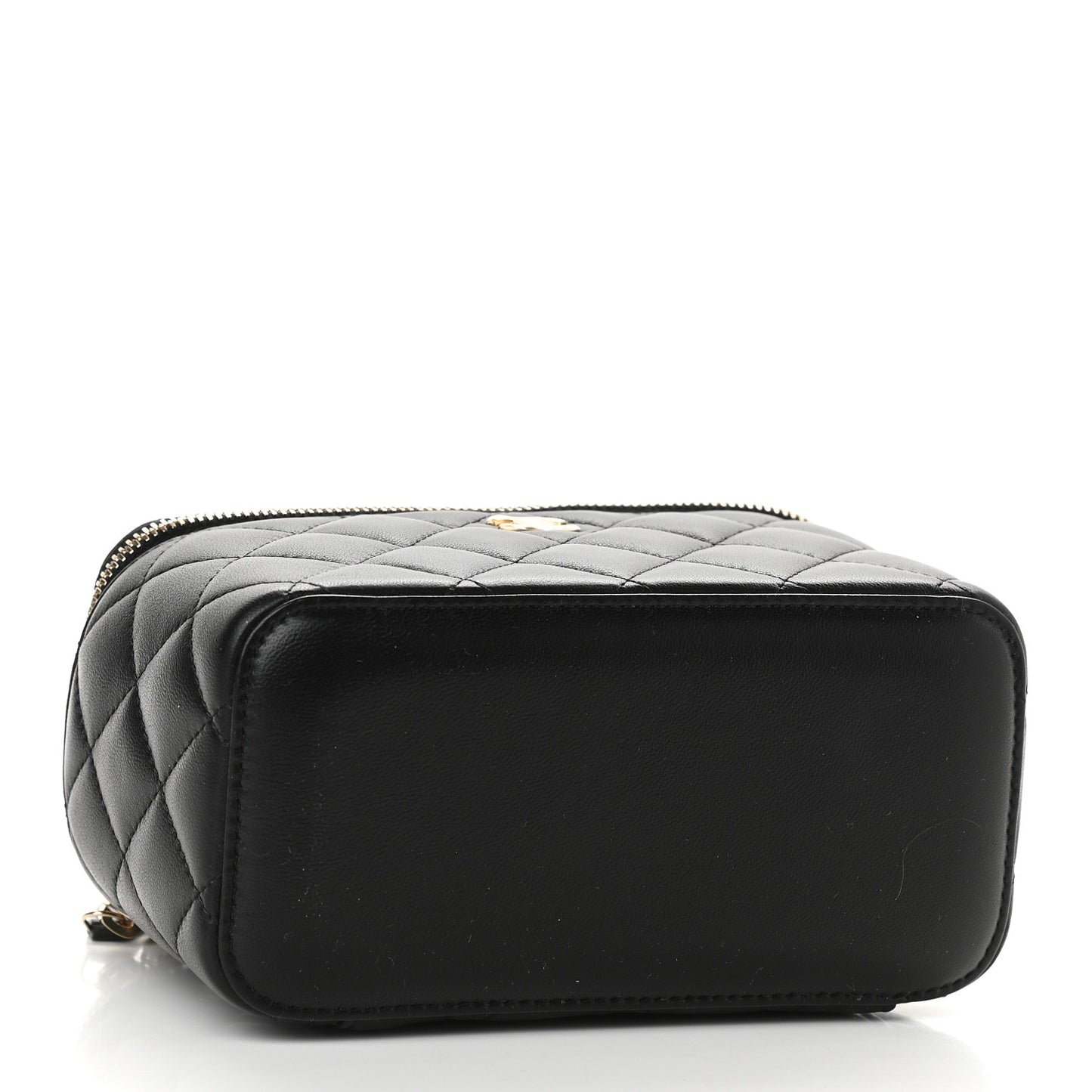 Lambskin Quilted Pearl Crush Small Vanity Case With Chain Black