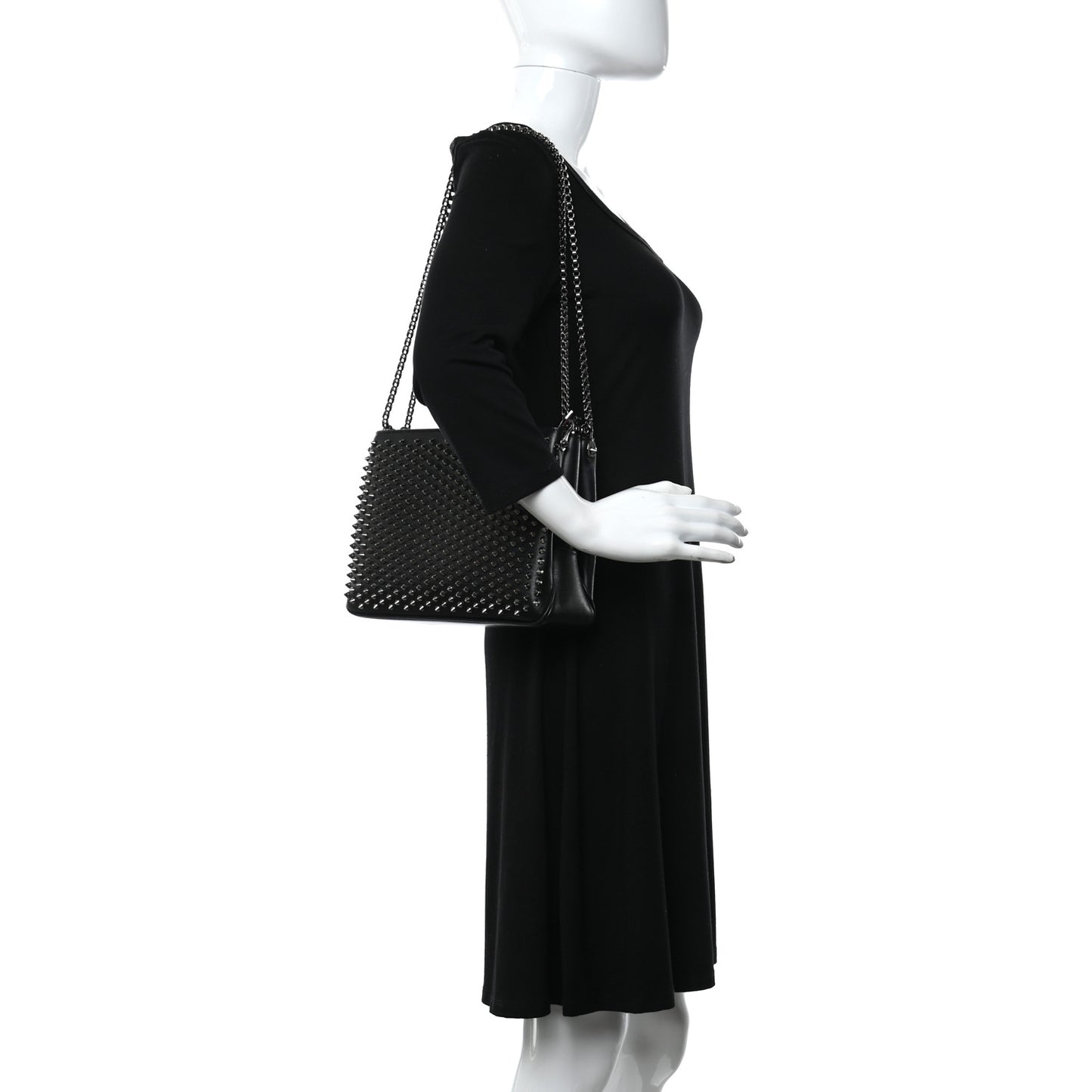 Calfskin Small Triloubi Paris Spikes Chain Bag Black