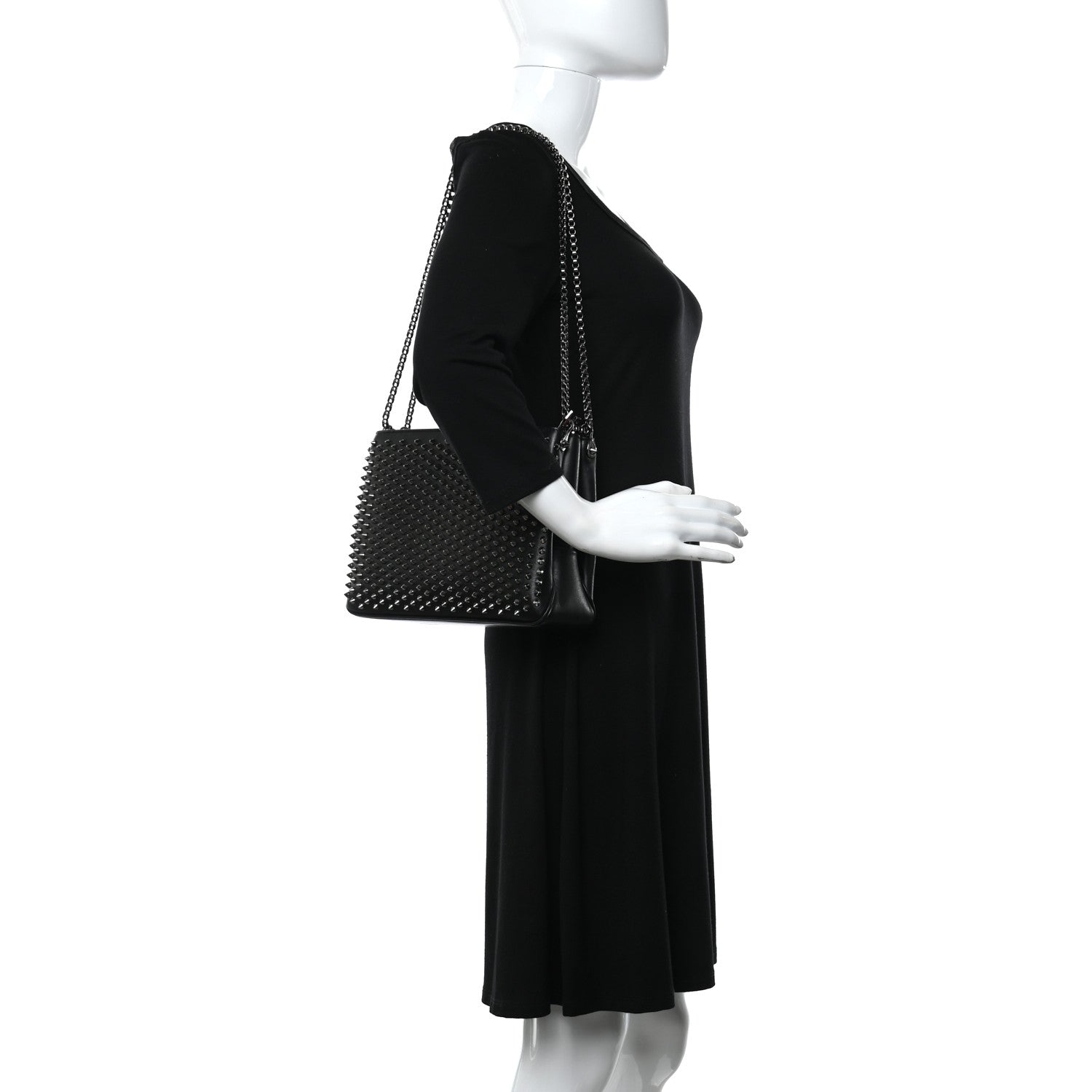 Christian Louboutin Calfskin Small Triloubi Paris Spikes Chain Bag Black 3 of 9