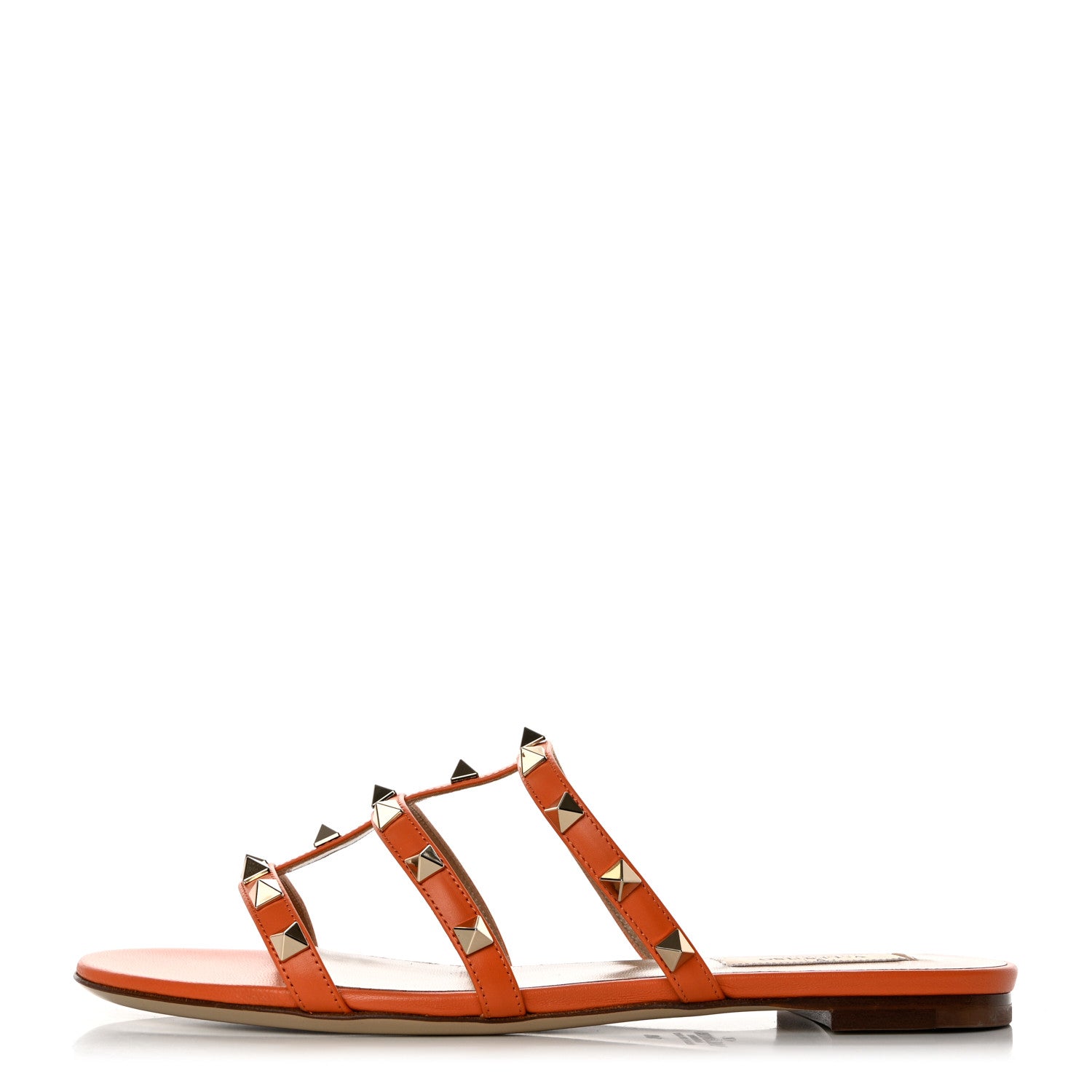Valentino Garavani Nappa Rockstud Caged Flat Slide Sandals 38 Orange Zest 1 of 9