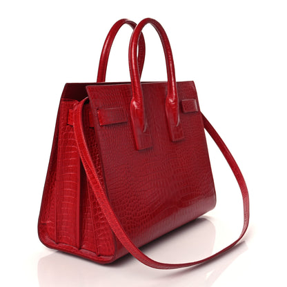 Saint Laurent Calfskin Crocodile Embossed Small Sac De Jour Eros Red 3 of 9