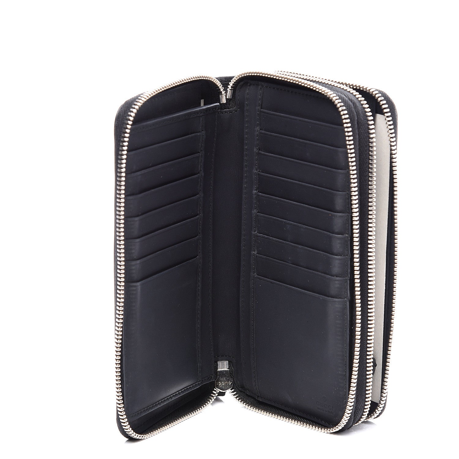 Gucci Guccissima Large Double Zip Around Wallet Black 4 of 11