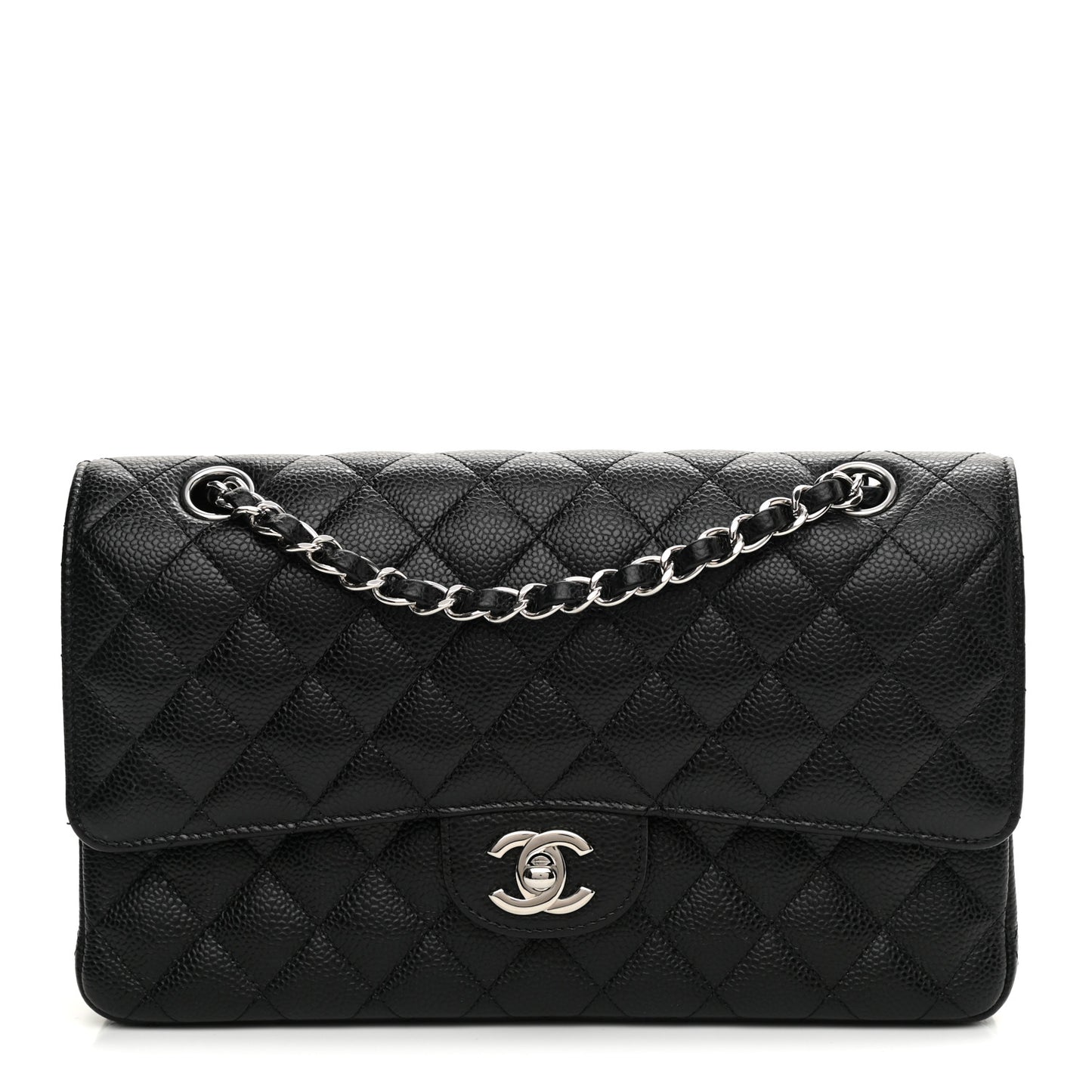 Caviar Quilted Medium Double Flap Black
