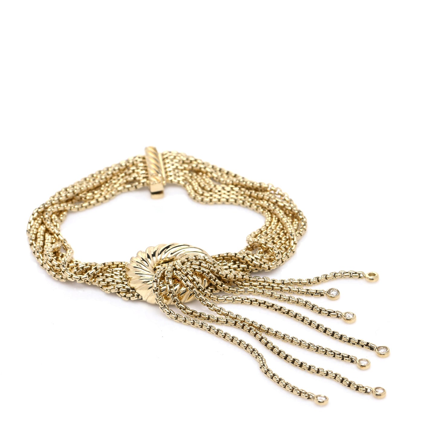 18K Yellow Gold Diamond Multi Box Chain Tassel Bracelet