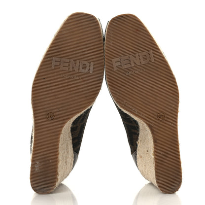 Fendi Zucca Raffia Zeppa Wedge Sandals 37.5 Tobacco 5 of 8