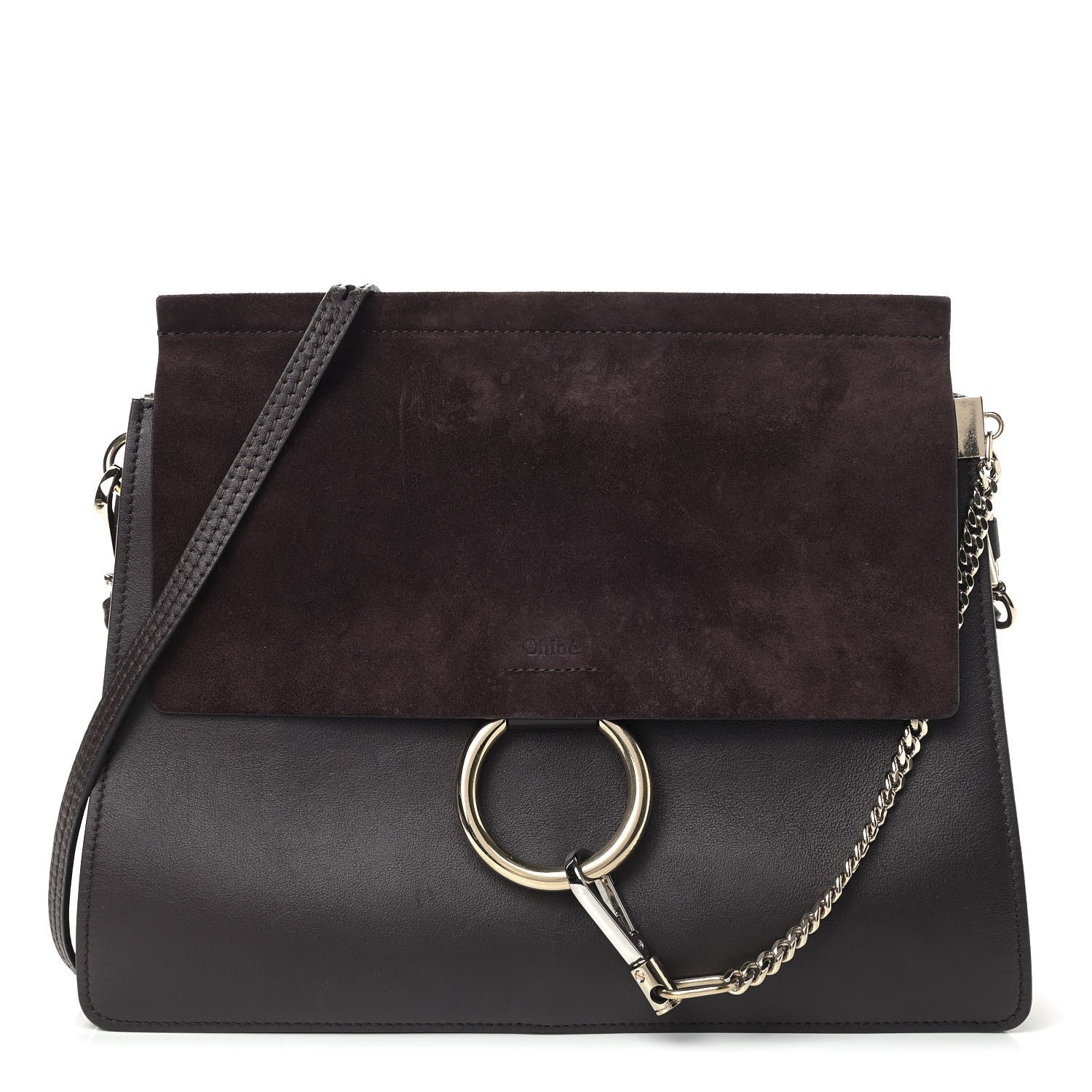 Chloe Calfskin Suede Medium Faye Shoulder Bag Carbon Brown 1 of 10