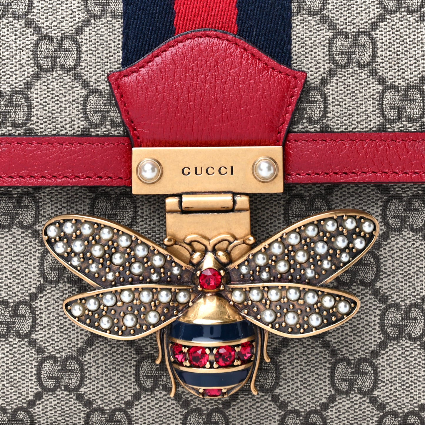 GG Supreme Monogram Medium Queen Margaret Shoulder Bag Red