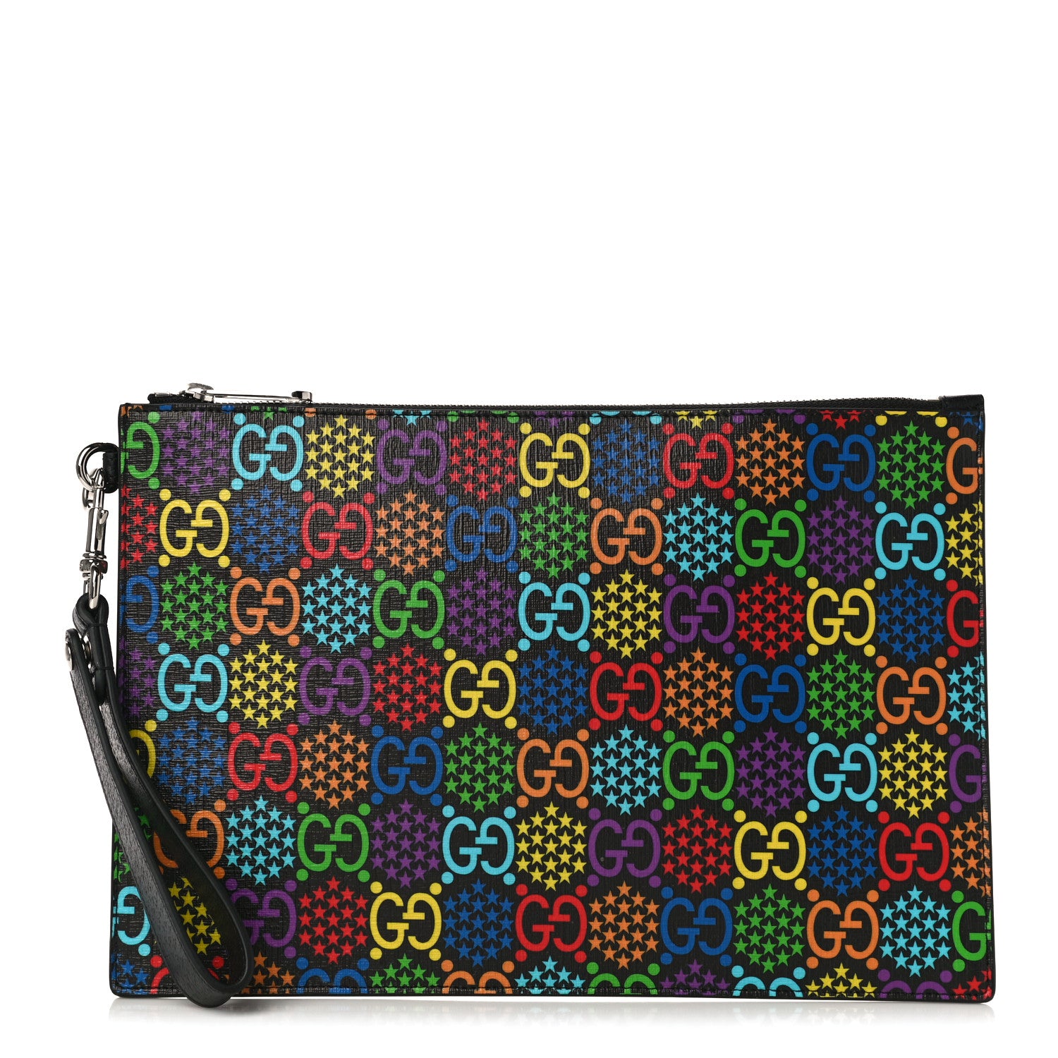Gucci GG Supreme Monogram Psychedelic Zip Wristlet Pouch Black Multicolor 1 of 9