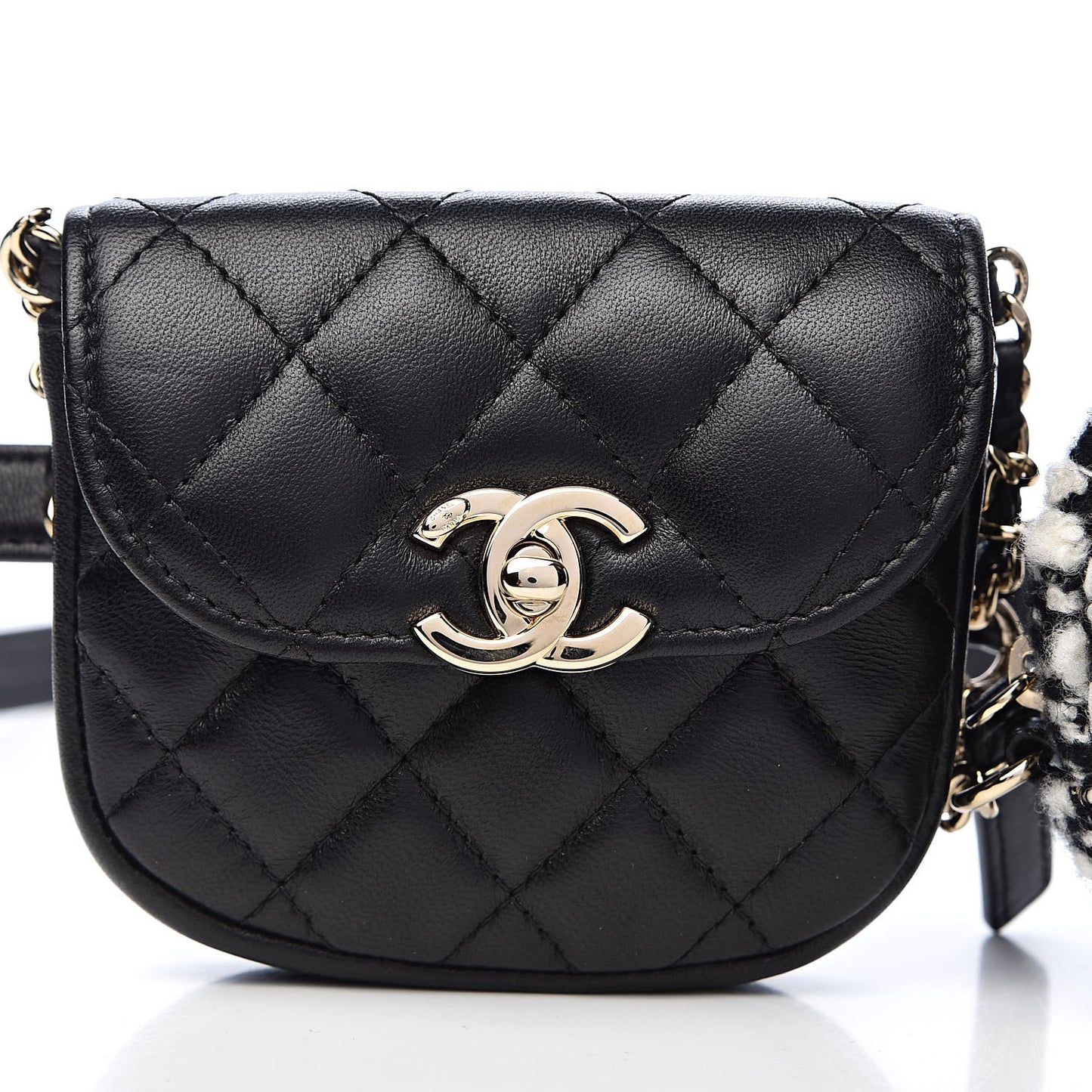 Tweed Lambskin Quilted Waist Bag With Coin Purse Black