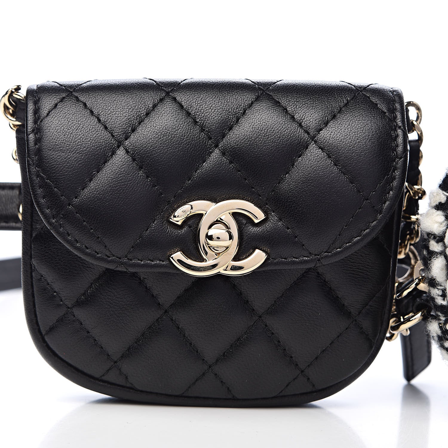 Chanel Tweed Lambskin Quilted Waist Bag With Coin Purse Black 14 of 15