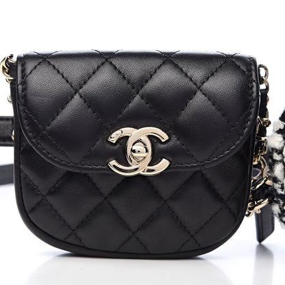 Chanel Tweed Lambskin Quilted Waist Bag With Coin Purse Black 14 of 15